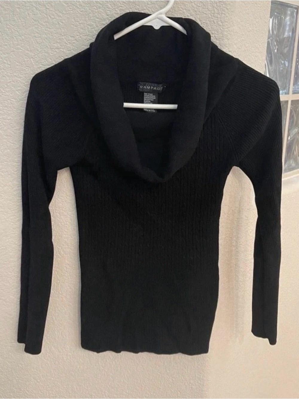 Rampage Black Cowl Neck Ribbed Sweater